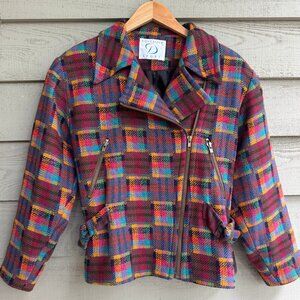 Vintage Doncaster Sport Plaid Wool Blend Jacket Size 6 Made in USA